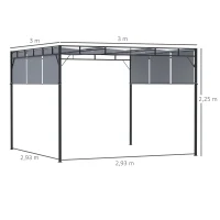 Outsunny Pergola avec 3 toiles rétractables 3L x 3l x 2,25H m structure acier - gris foncé et noir(m-3)
