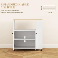 HOMCOM Carrello Cucina in Legno con Ripiano Aperto, Armadietto e Scaffale Laterale, 75x40x80.5 cm, color Rovere e Bianco(m-6)