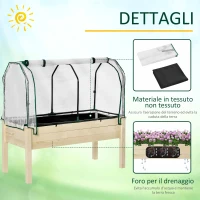 Outsunny Letto per Orto in Cassetta con Serra da Giardino, Portapiante da Esterno in Legno e PE per Fiori e Verdure, 121x55x117cm(m-6)
