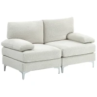 HOMCOM 2 Seater Sofa, Modern Fabric Loveseat with Spring Cushion and Metal Legs, Small Couch for Living Room, Bedroom, Home Office, Reception, Cream White(m-11)