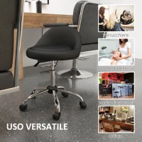 HOMCOM Sgabello con Ruote, Seduta Girevole, Altezza Regolabile e Rivestimento in Finta Pelle PU, Nero(m-7)