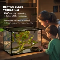 PawHut Glass Reptile Terrarium with Decor Kit, Breeding Tank with Thermometer for Small Animals, 50 x 30 x 35cm, Heated - Black(m-4)