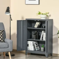 HOMCOM Armoire de bureau à 3 niveaux, meuble de rangement bureau métallique avec 2 portes et étagères réglables, armoire à dossiers pour le bureau à domicile, le garage, gris(m-2)