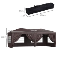 Outsunny 3 x 6 m Garden Pop Up Gazebo, Wedding Party Tent Marquee, Water Resistant Awning Canopy with Sidewalls, Windows, Carry Bag, Coffee(m-3)