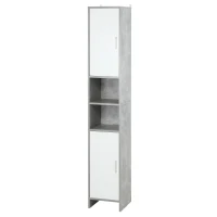 kleankin Free-standing Tall Bathroom Storage Cabinet w/ 2 Cupboards 2 Open Compartments, Slim Bathroom Organizer Adjustable Shelves Elevated Base for Living Room, Grey(m-11)