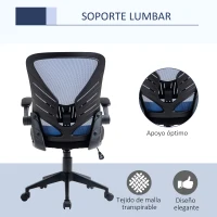 Vinsetto Silla de Oficina Ergonómica Silla de Juvenil con Altura Ajustable Reposabrazos Abatible y Soporte Lumbar Transpirable 62x59x99-107 cm Azul y Negro(m-5)