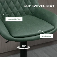 HOMCOM Retro Bar Stools Set of 2, Adjustable Kitchen Stool, Upholstered Bar Chairs with Back, Swivel Seat, Green(m-6)