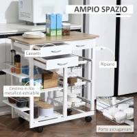 HOMCOM Carrello da Cucina con Ruote, Mobile da Cucina Salvaspazio in Legno Massiccio: 3 Cassetti, 3 Cestelli, 2 Portaspezie, 2 Ripiani, 92x37x82 cm(m-4)