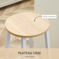 HOMCOM Lot de 2 tabourets style moderne hauteur 65 cm avec repose-pieds - blanc et aspect bois(m-5)