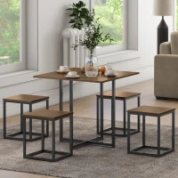 HOMCOM 5 Piece Dining Table and Chairs Set 4, Industrial Space Saving Table and Chairs with Metal Frame, Square Kitchen Table and Stools for Dining Room, Brown(m-12)