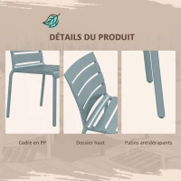 Outsunny Lot de 4 chaises de jardin chaises de bistro empilables avec assise et dossier à lattes dim. 42L x 54l x 78H cm gris(m-6)
