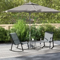 Outsunny 3 Piece Outdoor Rocking Set with 2 Armchairs and Metal Top Coffee Table, Patio Bistro Set with Curved Armrests, Breathable Mesh Fabric Seat for Garden, Deck, Mixed Grey(m-10)