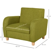 HOMCOM Children's Armchairs Toddler Chair Wood Frame Anti-Slip Legs High Back Bedroom Playroom Furniture Green(m-3)