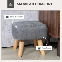HOMCOM Linen-Look Square Padded Footstool - Grey(m-5)