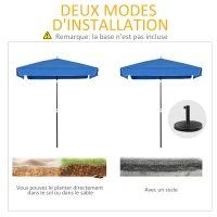 Outsunny Parasol de jardin Parasol droit inclinable rectangulaire métal polyester haute densité 2L x 2l x 2,6H m bleu(m-7)