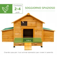 PawHut Pollaio Gabbia Ovaiole per Galline da Giardino con 2 Cassetti, Nido e Tetto da Esterno Impermeabile in Legno, 150x100x96.5 cm(m-4)