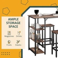 HOMCOM Industrial Bar Height Dining Table Set With 2 Stools & Side Shelf, 3 Pieces Coffee Table for Dining Room, Kitchen, Dinette(m-7)