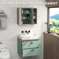 kleankin Ensemble de meubles de salle de bain avec étagères réglables 2 tiroirs design scandinave vert(m-4)