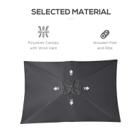Outsunny 2 x 3m Wooden Garden Parasol Umbrella Outdoor Sun Shade Canopy, Dark Grey(m-5)