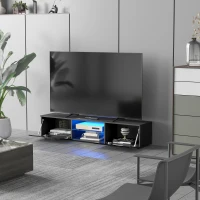 HOMCOM TV Stand Cabinet with High Gloss Front Door, LED RGB Lights and Remote Control for TVs up to 55", Media TV Console Table with Storage Cupboard, Black(m-4)