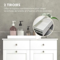 HOMCOM Armoire de salle de bain, meuble de rangement, avec paniers à linge pliables 2 tiroirs, 78L x 40l x 90,5H cm, blanc(m-5)