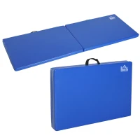 HOMCOM Tapis de gymnastique yoga pilates fitness pliable portable grand confort 180L x 60l x 5H cm revêtement synthétique bleu(m-8)