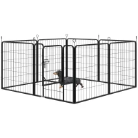 PawHut Recinto per Cani di Piccola Taglia a 8 Pannelli Modulabili da 80x1.5x80 cm, Box per Cani e Cuccioli Pieghevole con Porta in Acciaio con 8 Picchetti, Nero(m-10)