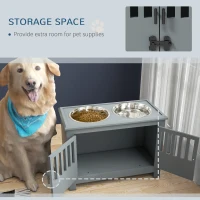 PawHut Raised Dog Bowls, Pet Feeding Station, with Storage, Food and Water Bowls, for Large Dogs - Grey(m-5)