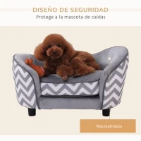 PawHut Sofá para Mascotas Sofá Acolchado para Perros y Gatos de Madera Cama Elevada para Perros y Gatos con Cojín Grueso Patas y Bolsillo de Almacenaje 68,5x40,5x40,5 cm Gris(m-7)
