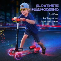 HOMCOM Patinete para Niños Scooter Plegable con Altura Ajustable de 4 Niveles y Música Luces y Nebulizador de Agua +3 Años 62x27x63-81 cm Rojo(m-4)