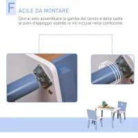 HOMCOM Tavolo e Sedie per Bambini, Tavolino per Bambini 2-4 Anni, in Legno Azzurro e Bianco, Set 3 Pezzi(m-5)