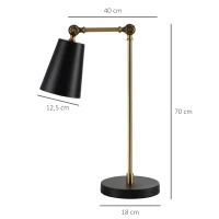 HOMCOM Lampe de table lampe de chevet style industriel angle réglable à 180° en métal pour salon chambre salle à manger bureau noir et or(m-3)