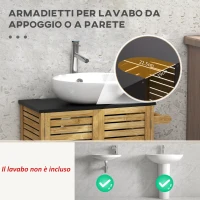 HOMCOM Mobile Sottolavabo Bagno con 2 Ante a Doghe, Porta Asciugamani e Intaglio a U, Legno e Nero(m-4)