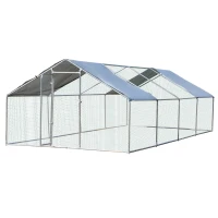PawHut Pollaio per Galline in Metallo Zincato con Copertura Resistente Acqua e Raggi UV, 300x800x195cm(m-1)