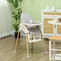 AIYAPLAY 3-in-1 Foldable High Chair for Babies, Toddlers, with Safety Harness, Washable Removable Seat Cushion, Tray, Grey(m-10)