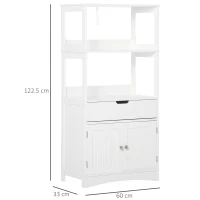 kleankin Mobile Bagno con Mensole, Armadietto e Cassetto, Mobiletto da Bagno Multiuso in Legno, Bianco,  60x33x122.5cm(m-3)