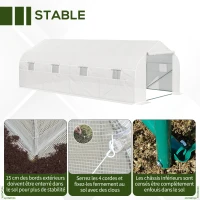 Outsunny Serre Tunnel de Jardin 18 m² dim. 5,95L x 3l x 2H m Porte + 8 fenêtres enroulables Acier galvanisé bâche PE Haute densité Blanc(m-5)