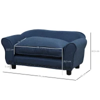 PawHut Canapé Chien Chat sur Pied Style Moderne Coussin d'assise Amovible Lavable Grand Confort  Revêtement en Lin 74 x 41 x 32,5 cm Bleu(m-3)