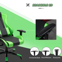HOMCOM Sedia Gaming Professionale con Altezza Regolabile, Sedia da Ufficio Girevole e Reclinabile, con Sostegno Lombare e Collo, 67x67x123-132 cm, Nera e Verde(m-8)