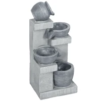 Fontaine de jardin Outsunny à énergie solaire fontaine à cascade en résine à 4 niveaux avec lumières LED et pompe gris(m-1)