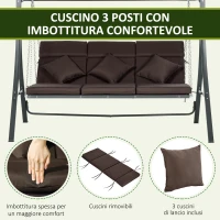 Outsunny Dondolo da Giardino 3 Posti con Cuscini, Seduta Chaise Longue e Tettuccio, 198x118x168 cm, Marrone(m-7)