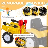 HOMCOM Tracteur à pédales avec remorque amovible pelle et râteau jeu de plein air enfants 3 à 6 ans jaune noir(m-6)
