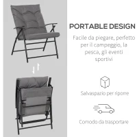 Outsunny Sedia da Campeggio Pieghevole e Reclinabile con Cuscino Rimovibile, in Metallo e Tessuto, Grigio(m-6)