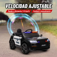 AIYAPLAY Coche Eléctrico Infantil de Policía con Batería 12V Mando a Distancia Faros Bocina Sirena Música Negro(m-4)