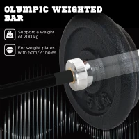 SPORTNOW 210cm Olympic Barbell Bar for 5cm Weight Plates, with Spring Clips, 19kg(m-4)