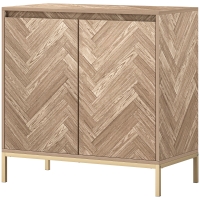 HOMCOM Meuble de rangement buffet avec 2 portes à chevrons, étagère réglable et pieds en acier, dim. 78 x 40 x 78 cm, chêne