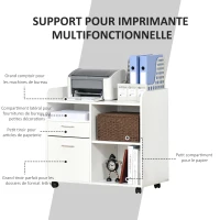 Vinsetto Support d'imprimante - Caisson d'organisation de Bureau Roulant - Dim. 80l x 40P x 72H cm en Bois Blanc(m-6)