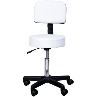 HOMCOM Tabouret massage à roulettes réglable en hauteur pivotant avec dossier ergonomique blanc(m-10)