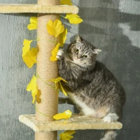 PawHut 242cm Adjustable Floor-To-Ceiling Cat Tree, with Artificial Decoration, Perches, Anti-Slip Kit - Yellow(m-9)