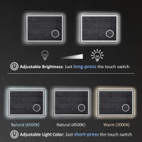 kleankin LED Bathroom Mirror with Lights, 3X Magnifying Mirror, Dimming Lighted Bathroom Mirror, Vanity Mirror with 3 Colour Front and Backlit, Smart Touch, Anti-Fog, Horizontal and Vertical, 80x60cm(m-6)